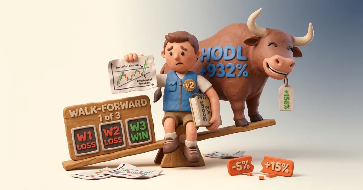 Scout v2: The Donchian Breakout That Lost to HODL in 2 of 3 Regimes